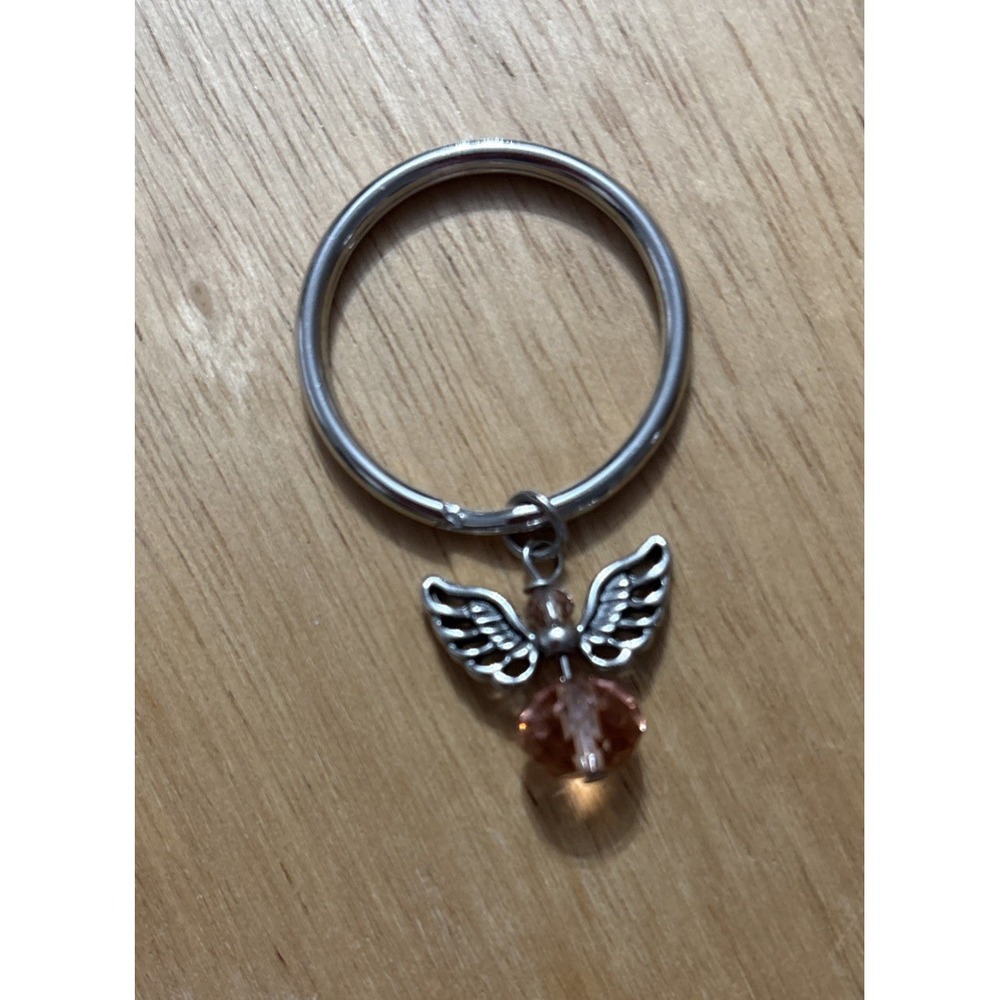 Vtg Angel Birthstone Birth Month October Pink Keychain Key Ring FOB Bag Charm
